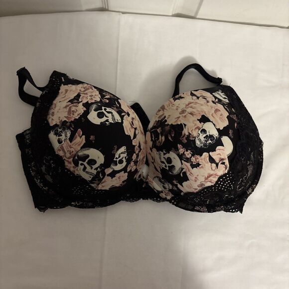 Torrid Curve Body Plunge Push-Up Straight Back Bra Graceful Skull 40DD - Picture 2 of 9